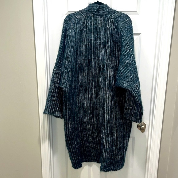 OOAK Vintage sweater overcoat oversized lagenlook RARE teal plaid pockets unique - Picture 11 of 11